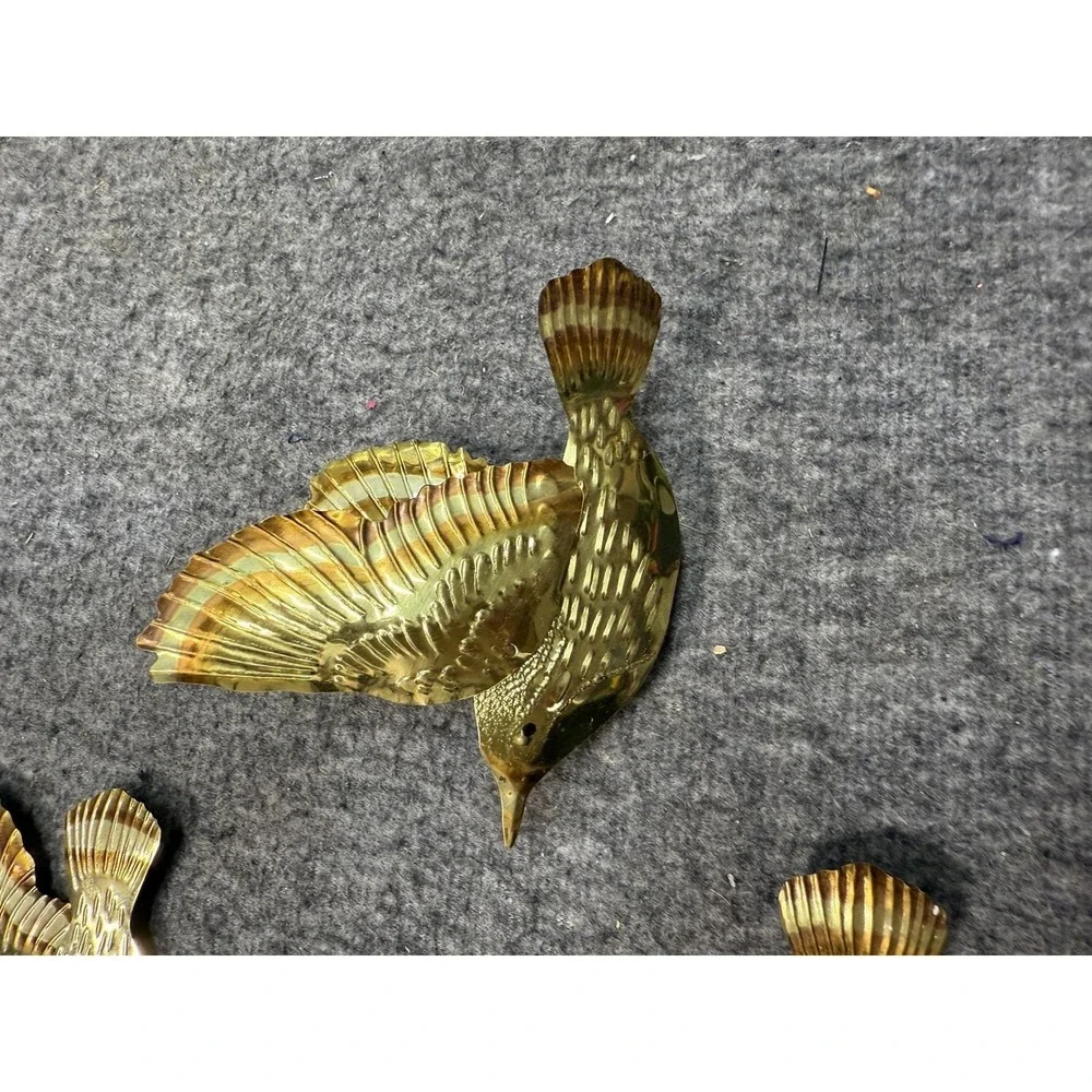 Set‎ of 3 Brass Flying Birds Wall Decor Metal Sculptures Swallow Trio Embossed